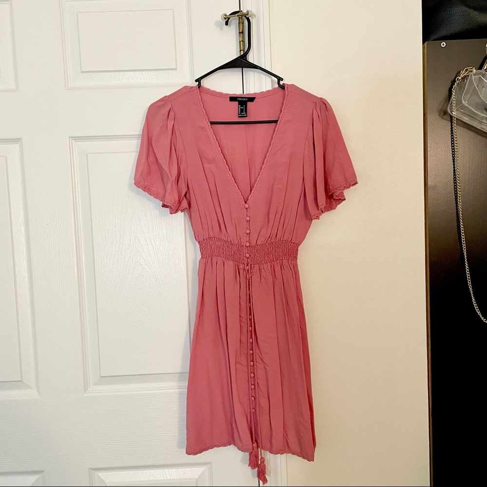 Pink Button Up Front Mini Dress